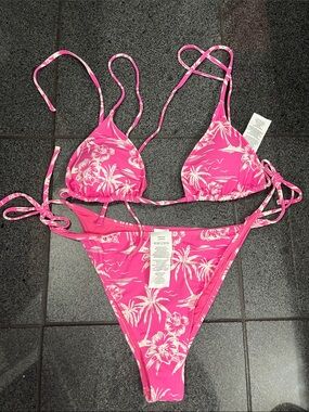 Roxy Hot Pink Tropical Print String Bikini